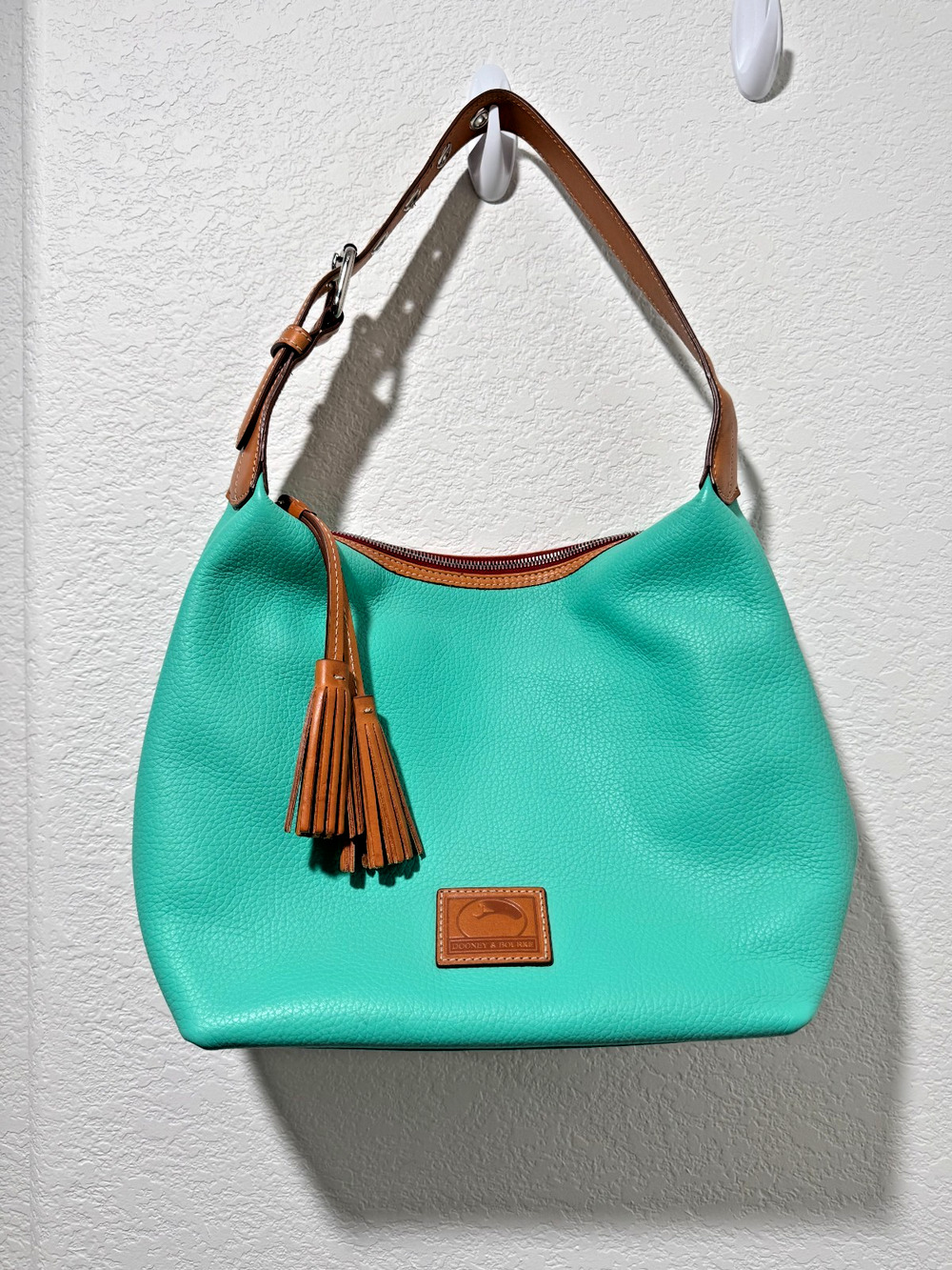 Dooney & Bourke Paige Hobo Shouder Bag Seafoam Green Pebbled Leather Tassel